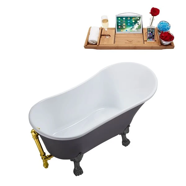 Streamline 63-in L X 28.3-in W Grey Acrylic Oval Clawfoot Bathtub - External Drain And Tub Tray Included