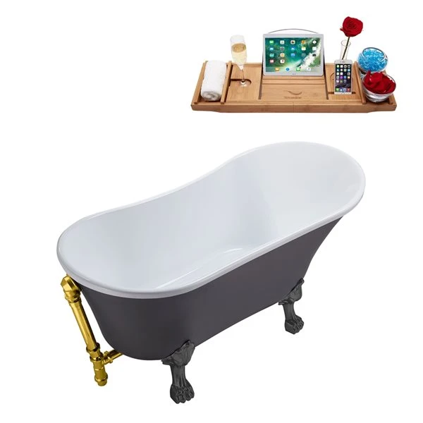 Streamline 63-in L X 28.3-in W Grey Acrylic Oval Clawfoot Bathtub - External Drain And Tub Tray Included - Image 5