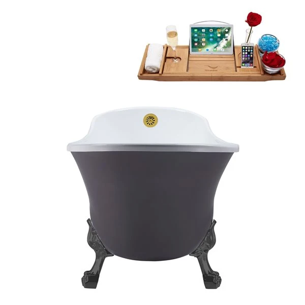 Streamline 63-in L X 28.3-in W Grey Acrylic Oval Clawfoot Bathtub - External Drain And Tub Tray Included - Image 2