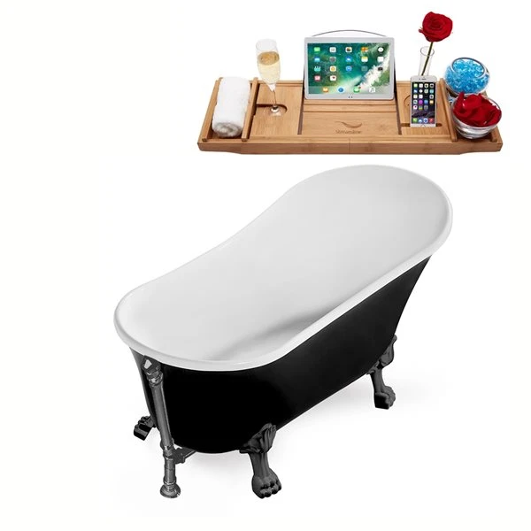 Streamline 66.9-in L X 31.5-in W Black Acrylic Oval Clawfoot Bathtub With External Drain And Tub Tray - Image 4
