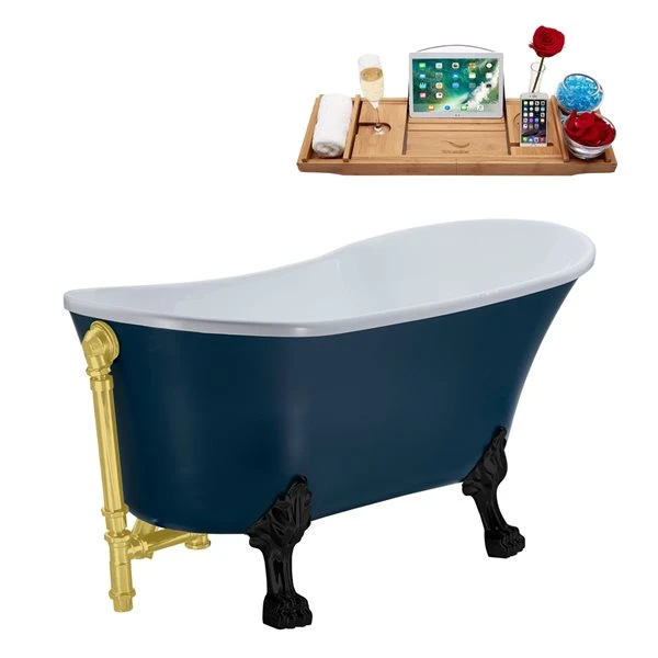 Streamline 63-in L X 28.3-in W Blue Acrylic Oval Clawfoot Bathtub With Tub Tray And External Drain Included - Image 5