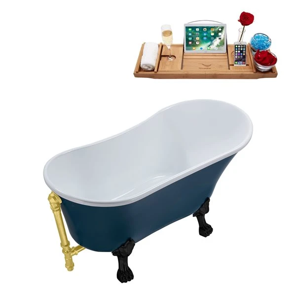Streamline 63-in L X 28.3-in W Blue Acrylic Oval Clawfoot Bathtub With Tub Tray And External Drain Included - Image 3
