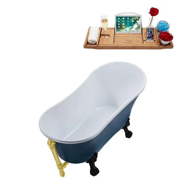 Streamline 63-in L X 28.3-in W Blue Acrylic Oval Clawfoot Bathtub With Tub Tray And External Drain Included - Image 2