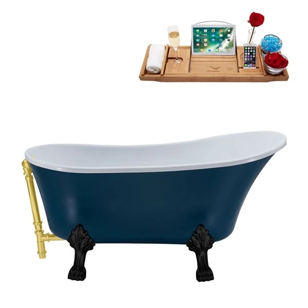 Streamline 63-in L X 28.3-in W Blue Acrylic Oval Clawfoot Bathtub With Tub Tray And External Drain Included