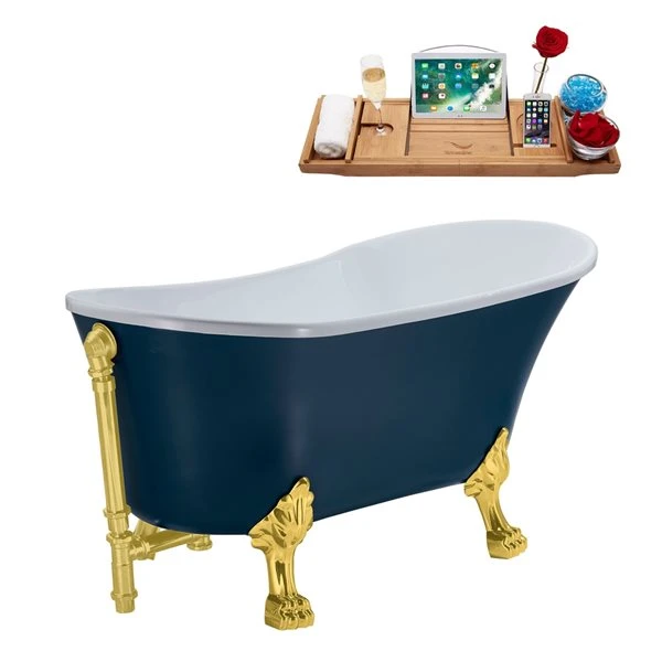 Streamline 28.3-in W X 63-in L Blue Acrylic Oval Clawfoot Bathtub With Tub Tray And External Drain - Image 2