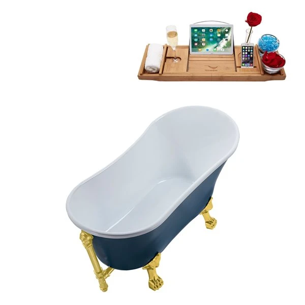 Streamline 28.3-in W X 63-in L Blue Acrylic Oval Clawfoot Bathtub With Tub Tray And External Drain - Image 4