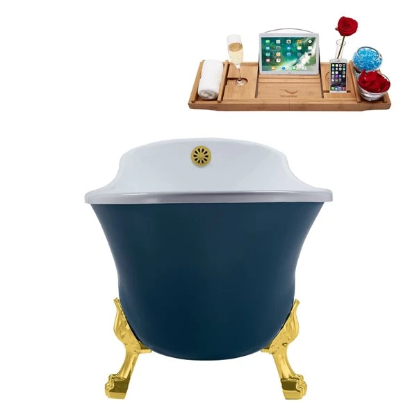Streamline 28.3-in W X 63-in L Blue Acrylic Oval Clawfoot Bathtub With Tub Tray And External Drain