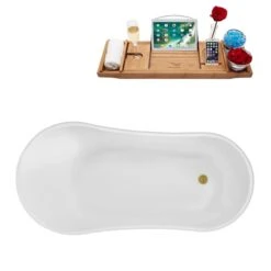 Streamline 27.6-in W X 59.1-in L White Acrylic Oval Clawfoot Bathtub - Internal Drain And Tub Tray Included