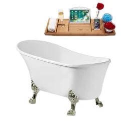 Streamline 63-in L X 28.3-in W White Acrylic Oval Internal Drain Clawfoot Bathtub With Tub Tray