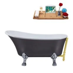 Streamline 28.3-in W X 63-in L Grey Acrylic Oval Clawfoot Bathtub - Tub Tray And External Drain Included