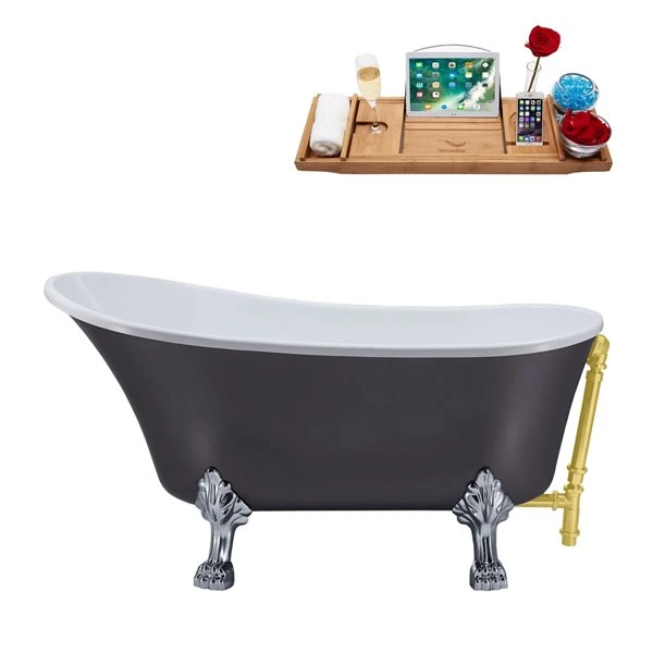 Streamline 28.3-in W X 63-in L Grey Acrylic Oval Clawfoot Bathtub - Tub Tray And External Drain Included