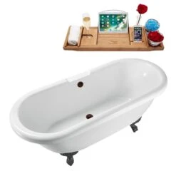 Streamline 66.9-in L X 29.1-in W White Acrylic Oval Clawfoot Bathtub - External Drain And Tub Tray Included
