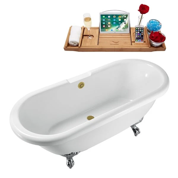 Streamline 29.1-in W X 66.9-in L White Acrylic Oval Clawfoot Bathtub With External Drain And Tub Tray Included - Image 2