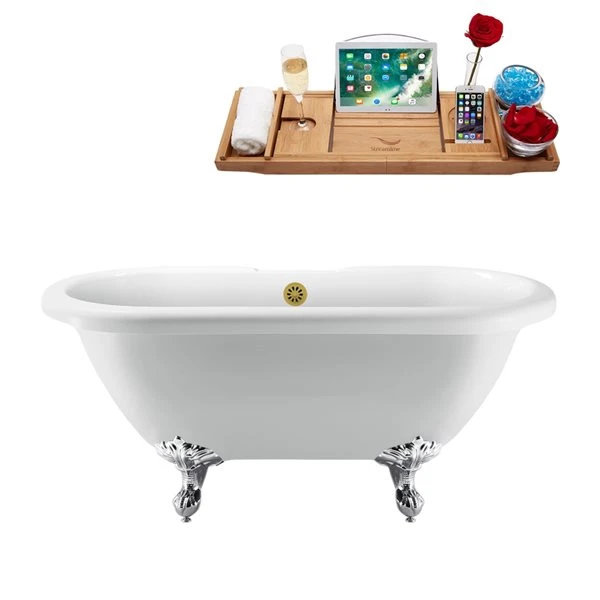 Streamline 29.1-in W X 66.9-in L White Acrylic Oval Clawfoot Bathtub With External Drain And Tub Tray Included - Image 3