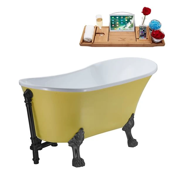 Streamline 28.3-in W X 63-in L Yellow Acrylic External Drain Clawfoot Bathtub - Tub Tray Included - Image 3