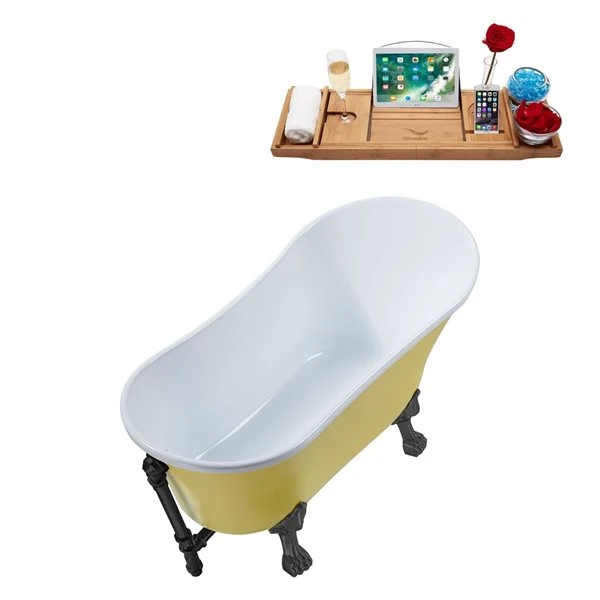 Streamline 28.3-in W X 63-in L Yellow Acrylic External Drain Clawfoot Bathtub - Tub Tray Included - Image 5