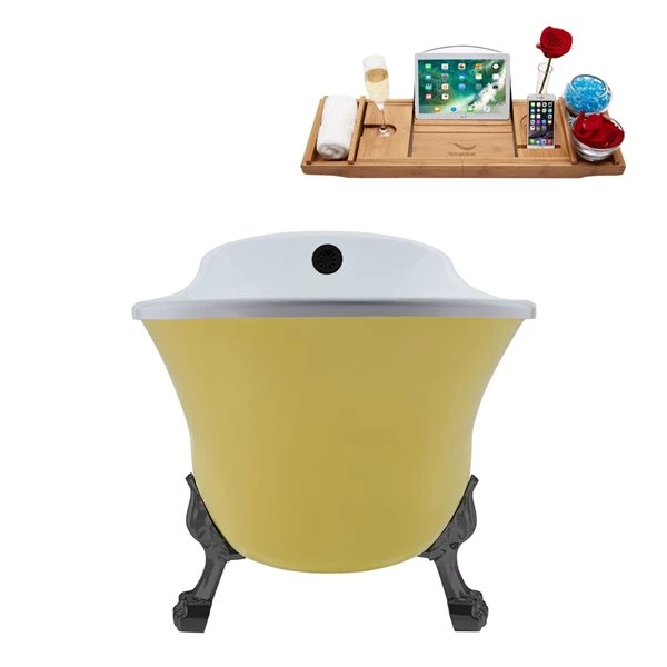 Streamline 28.3-in W X 63-in L Yellow Acrylic External Drain Clawfoot Bathtub - Tub Tray Included - Image 4