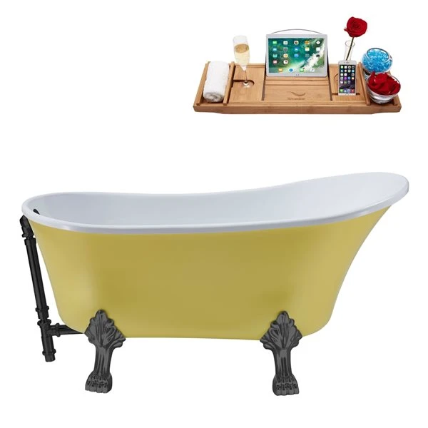 Streamline 28.3-in W X 63-in L Yellow Acrylic External Drain Clawfoot Bathtub - Tub Tray Included - Image 2