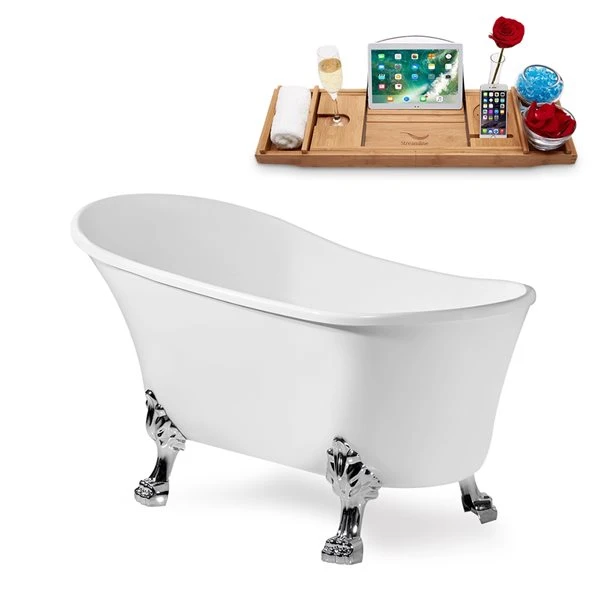 Streamline 28.3-in W X 63-in L White Acrylic Oval Clawfoot Bathtub With Internal Drain And Tub Tray - Image 5