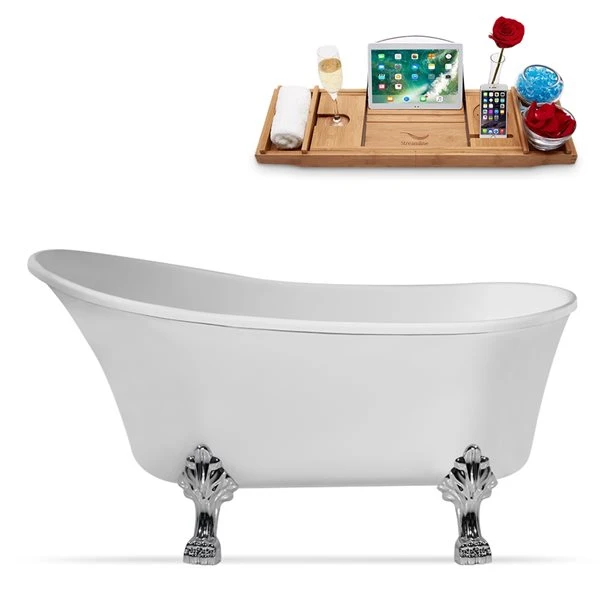 Streamline 28.3-in W X 63-in L White Acrylic Oval Clawfoot Bathtub With Internal Drain And Tub Tray - Image 3