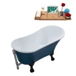 Streamline 63-in L X 28.3-in W Blue Acrylic Oval External Drain Clawfoot Bathtub - Tub Tray Included