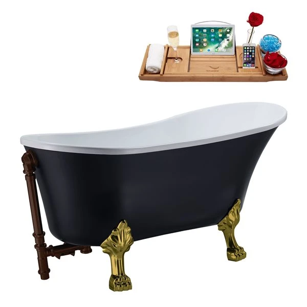 Streamline 28.3-in W X 63-in L Black Acrylic Clawfoot Bathtub With External Drain And Tub Tray - Image 4