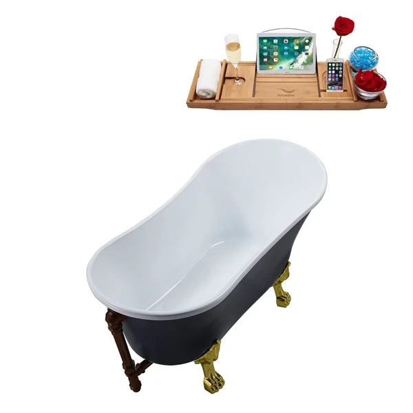 Streamline 28.3-in W X 63-in L Black Acrylic Clawfoot Bathtub With External Drain And Tub Tray - Image 3