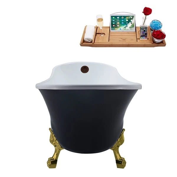 Streamline 28.3-in W X 63-in L Black Acrylic Clawfoot Bathtub With External Drain And Tub Tray - Image 5