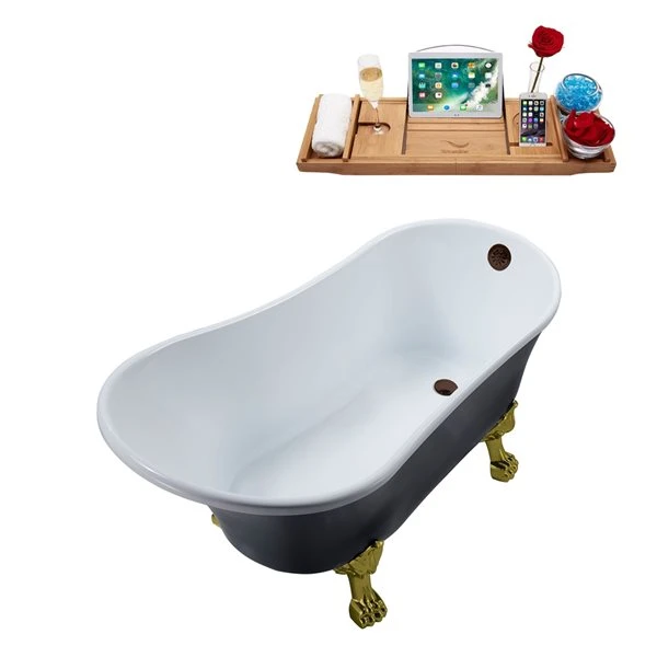 Streamline 28.3-in W X 63-in L Black Acrylic Clawfoot Bathtub With External Drain And Tub Tray - Image 2