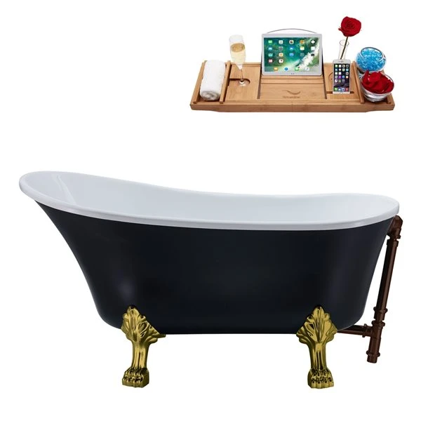 Streamline 28.3-in W X 63-in L Black Acrylic Clawfoot Bathtub With External Drain And Tub Tray