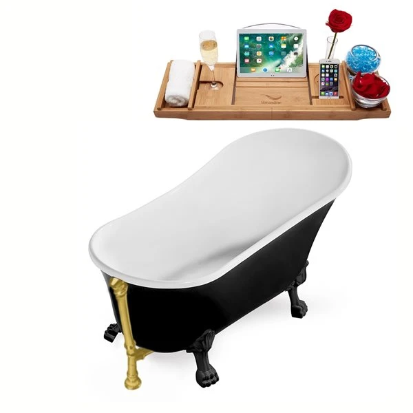 Streamline 66.9-in L X 31.5-in W Black Acrylic Oval Clawfoot Bathtub - Tub Tray And External Drain Included