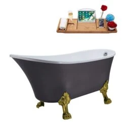 Streamline 28.3-in W X 63-in L Grey Acrylic Clawfoot Bathtub With Tub Tray And External Drain