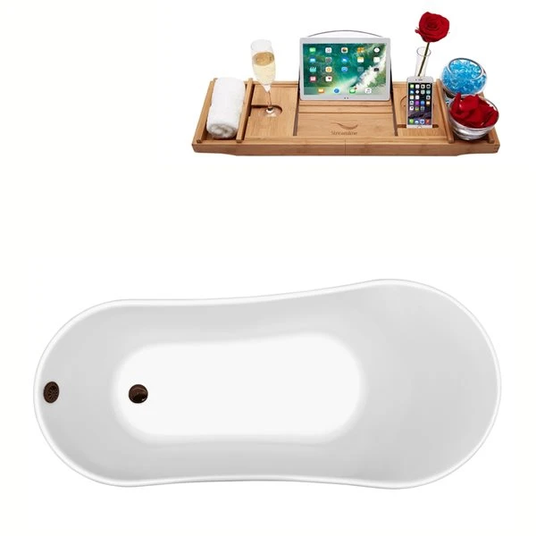Streamline 63-in L X 28.3-in W White Acrylic Oval Clawfoot Bathtub With Tub Tray And External Drain Included - Image 5