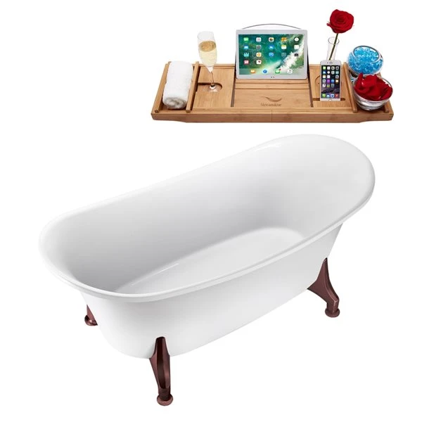 Streamline 30.7-in W X 66.9-in L White Acrylic Oval Clawfoot Bathtub With Internal Drain And Tub Tray Included - Image 5