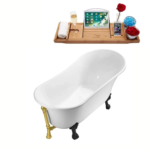 Streamline 55.1-in L X 26.8-in W White Acrylic Oval Clawfoot Bathtub - Tub Tray And External Drain Included - Image 4