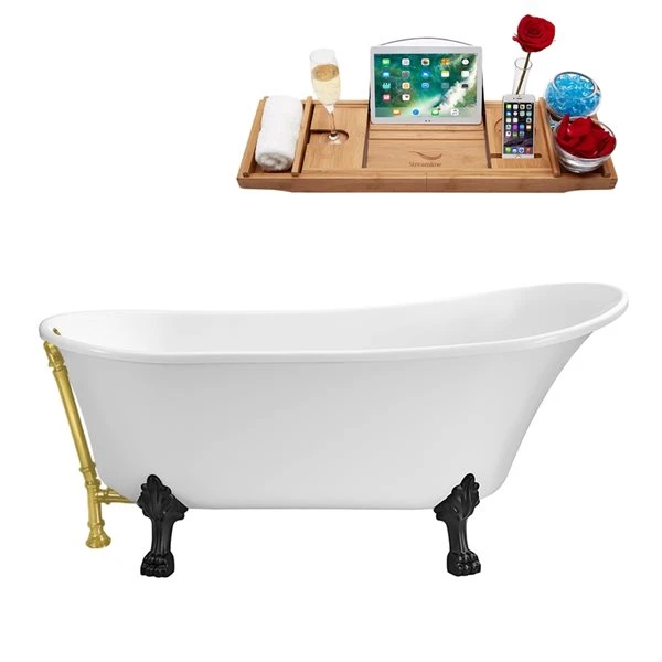 Streamline 55.1-in L X 26.8-in W White Acrylic Oval Clawfoot Bathtub - Tub Tray And External Drain Included - Image 2
