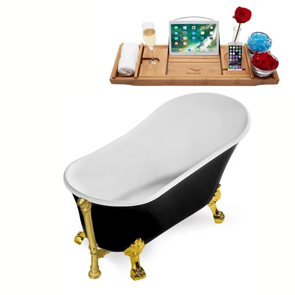Streamline 27.6-in W X 59.1-in L Black Acrylic Oval Clawfoot Bathtub With External Drain And Tub Tray Included - Image 5