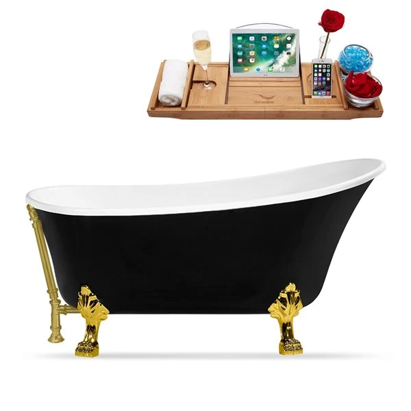 Streamline 27.6-in W X 59.1-in L Black Acrylic Oval Clawfoot Bathtub With External Drain And Tub Tray Included - Image 3