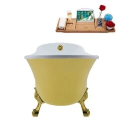 Streamline 26.8-in W X 55.1-in L Yellow Acrylic Oval External Drain Clawfoot Bathtub - Tub Tray Included