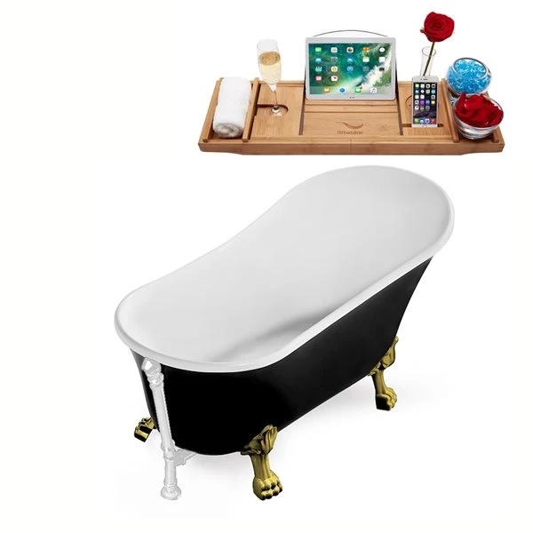 Streamline 27.6-in W X 59.1-in L Black Acrylic Clawfoot Bathtub - Tub Tray And External Drain Included