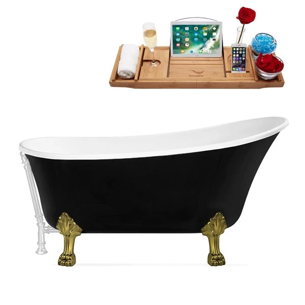 Streamline 27.6-in W X 59.1-in L Black Acrylic Clawfoot Bathtub - Tub Tray And External Drain Included - Image 2