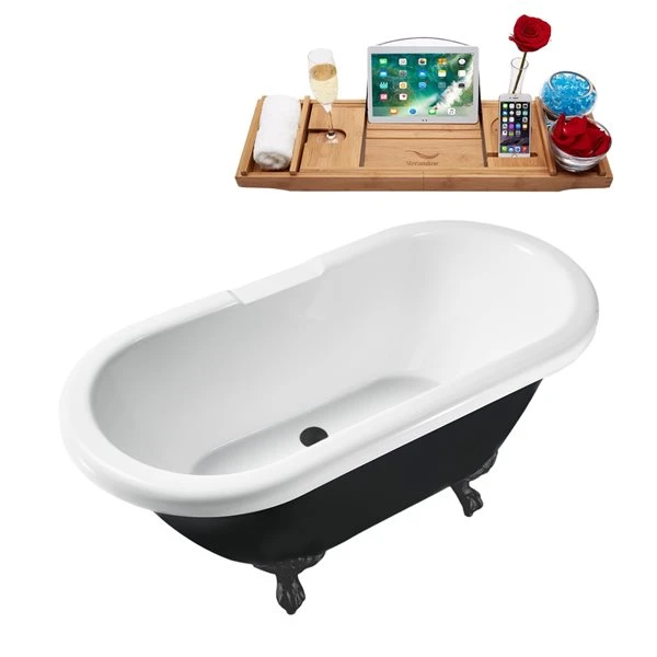 Streamline 28.3-in W X 59.1-in L Black Acrylic External Drain Clawfoot Bathtub With Tub Tray Included - Image 4