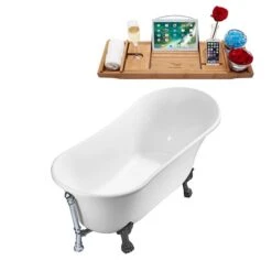 Streamline 63-in L X 28.3-in W White Acrylic Oval Clawfoot Bathtub - External Drain And Tub Tray Included