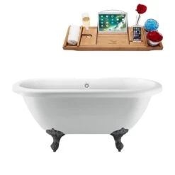 Streamline 66.9-in L X 29.1-in W White Acrylic Oval Clawfoot Bathtub With External Drain And Tub Tray Included