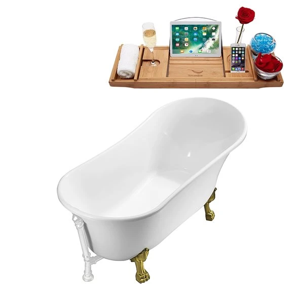 Streamline 31.5-in W X 66.9-in L White Acrylic Clawfoot Bathtub With External Drain And Tub Tray Included - Image 5