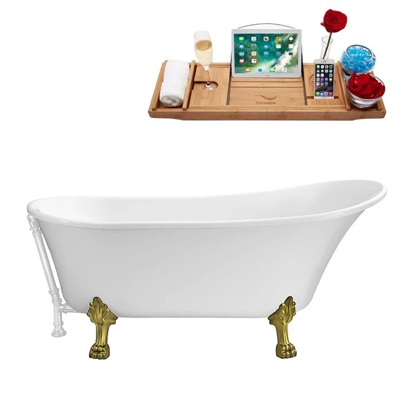 Streamline 31.5-in W X 66.9-in L White Acrylic Clawfoot Bathtub With External Drain And Tub Tray Included