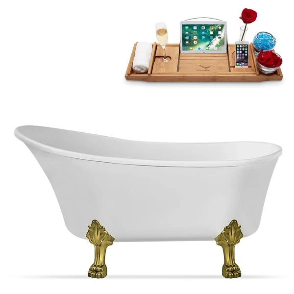 Streamline 27.6-in W X 59.1-in L White Acrylic Clawfoot Bathtub With Internal Drain And Tub Tray Included - Image 4