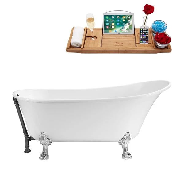Streamline 27.6-in W X 59.1-in L White Acrylic Oval Clawfoot Bathtub With External Drain And Tub Tray Included - Image 3