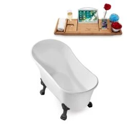 Streamline 55.1-in L X 26.8-in W White Acrylic Oval Clawfoot Bathtub With Internal Drain And Tub Tray Included