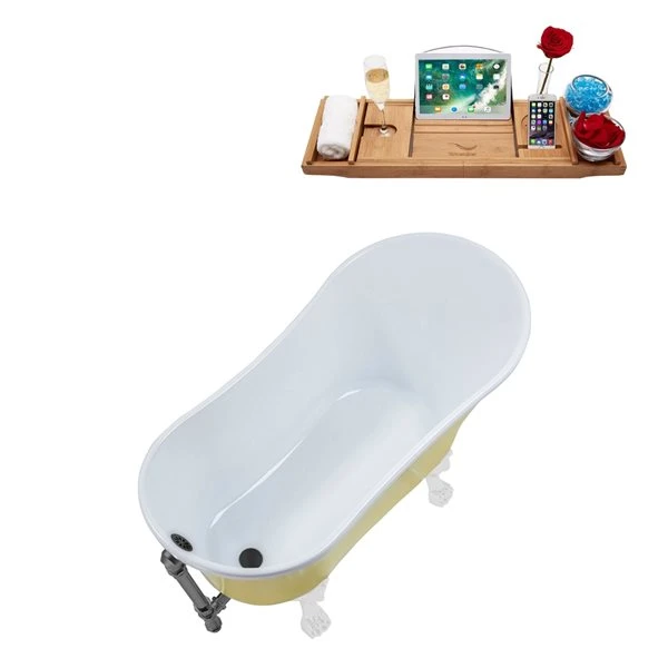 Streamline 28.3-in W X 63-in L Yellow Acrylic Oval External Drain Clawfoot Bathtub With Tub Tray - Image 5